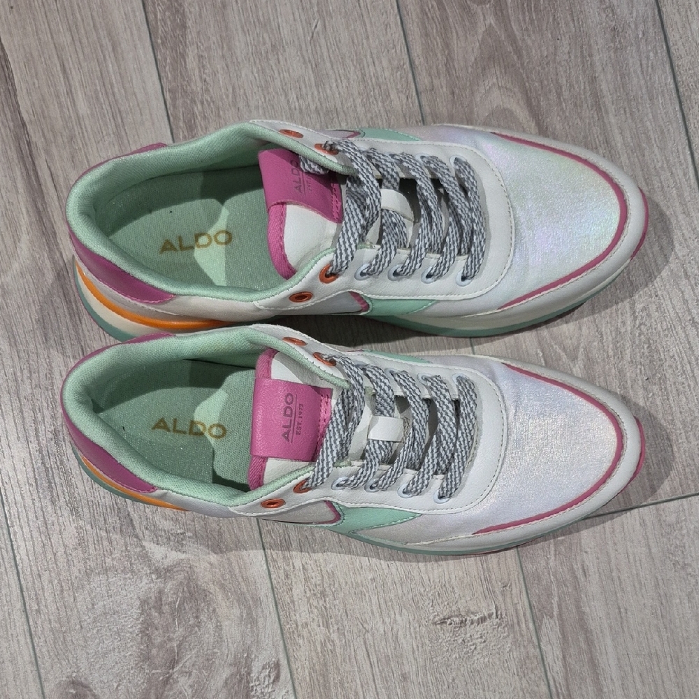 Aldo Iridescent Sneakers with Pink and Green Highlights